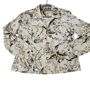 Chicos Stretchy Jacket Size 1 or Medium Abstract Floral Print Neutral Colors Med